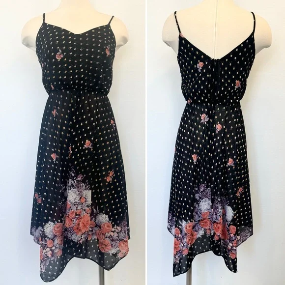 JCPenney Chiffon Crepe Vintage 70s Disco Handkerchief Scarf Hem Slip Dress - Picture 6 of 8